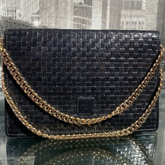 Fendi Handbags - Authentic Rare FENDI Black Leather Woven Clutch Bag